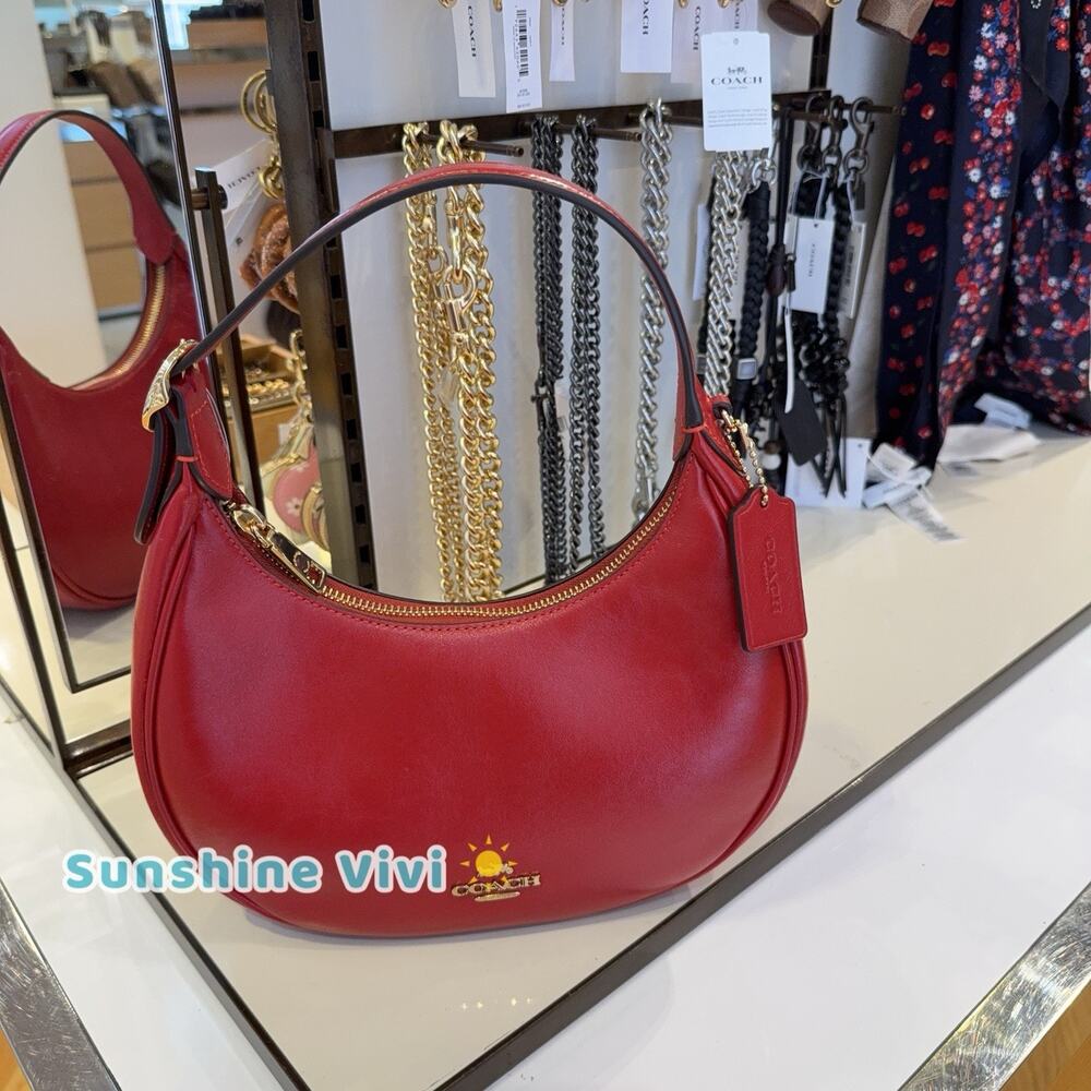 NWT Coach Emily Shoulder Bag Shiny smooth leather CDX34 Gold/Poppy